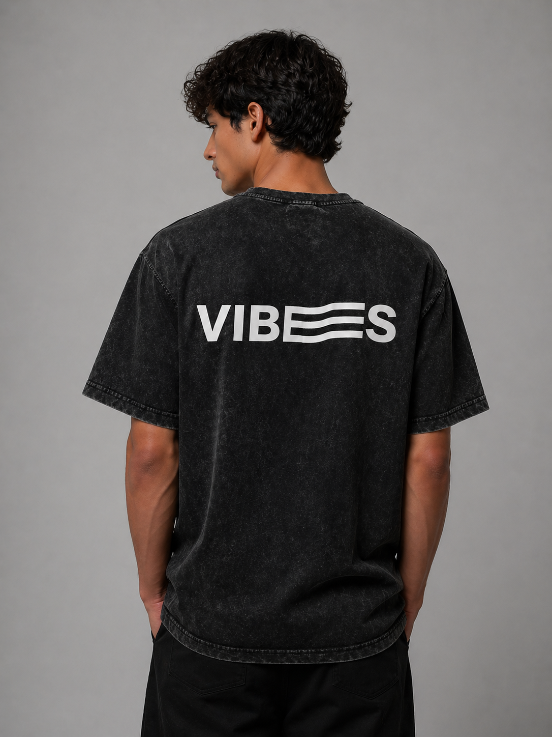 Acid Wash Oversized Tee 'Vibes'